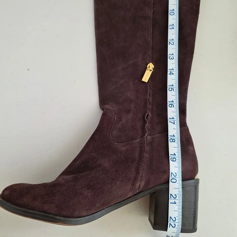 Michael Kors Suede Over the Knee Boots Womens Size 8M Dark Brown Leather Black H